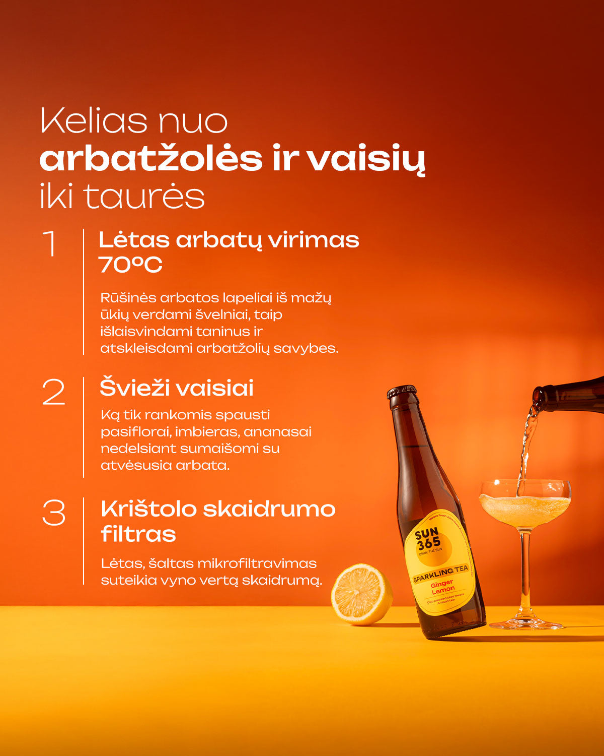 Kelias nuo arbatžolės ir vaisių iki taurės